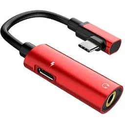 Адаптер-переходник Smart Type-C для подзарядки телефона и подключения наушников Mini Jack 3.5 мм LA002 красный