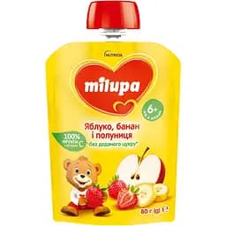 Фруктове пюре Milupa Pouch Яблуко банан і полуниця 80 г