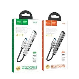 Usb hub Hoco HB26 4 in 1 adapter USB to USB 3.0+USB 2.0 x 3 Metal Grey - мініатюра 4