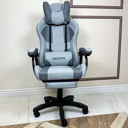 Геймерське крісло DEXON VECTOR з підставкою для ніг, екошкіра+тканина, Сірий-Темно-сірий - мініатюра 3