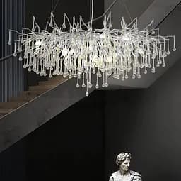 Розкішна видовжена люстра в хромі з скляними підвісами 150 см | Line F | Арт. MD9005-1500 CH OVAL