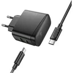 Адаптер зарядний пристрій із бічними виходами Hoco CS63A Bright 65 W (2 порти 1 A1C) + кабель C-C