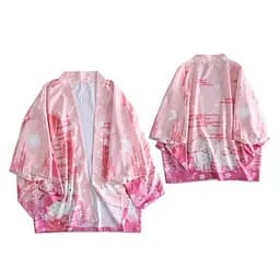 Плащ Хаори Накидка в японском стиле Розовый с оленями Pink Deer Couples H N PDC 01