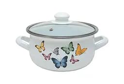 Кастрюля эмалированная Infinity Butterflies, со стеклянной крышкой, 20 см, 3,3 л, белый (6529091)