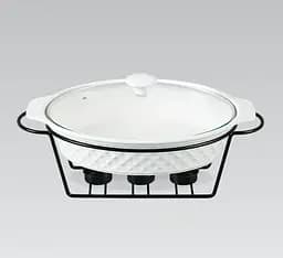 Мармит керамический Maestro MR-11559-74 Овальная мармитница с крышкой на подставке 37смх24см 2,3л Белый