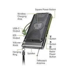 Зовнішній акумулятор із сонячною панеллю Solar 20000 mAh PN-W26 з радіо та БЗП - мініатюра 2