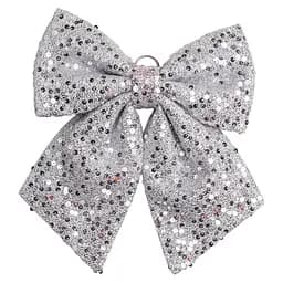 Бант новорічний для декору з паєтками на ялинку 25×35 см великий новорічний бант на маківку ялинки Сріблястий CR-2-28 Yiwu