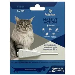 Краплі на холку від бліх і кліщів Palladium Massive Action для котів 4-8 кг 1 мл