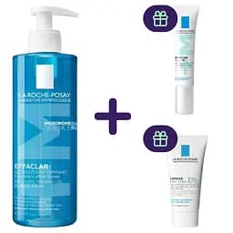 Набір La Roche-Posay: очищувальний гель-мус Effaclar 400 мл + коригувальний засіб комплексної дії Effaclar Duo+M 15 мл + молочко для тіла Lipikar Lait Urea 10% зволожувальне 15 мл