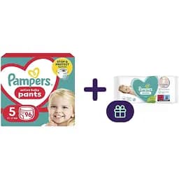Набір: підгузки-трусики Pampers Active Baby Pants 5 (12-17 кг) 96 шт. + дитячі вологі серветки Pampers Sensitive 52 шт. в подарунок