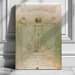 Інтер'єрна картина Вітрувіанська людина, Леонардо да Вінчі, Leonardo da Vinci, Vitruvian Man, інтер'єрний декор, 60×43 см (id6952)