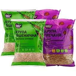Набір: крупа пшенична Повна Чаша 1.6 кг (2 шт. x 800 г) + крупа гречана ядриця Повна Чаша 2 кг (2 шт. x 1 кг)