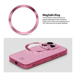 Чехол-накладка для Apple iPhone 15 Pro, Replica MagSafe, розовый, противоударный защитный чехол с магнитным кольцом MagSafe, защита всего корпуса, TPU+PC, зеркальный, выступающий бортик вокруг экрана, ArmorStandart (ARM76245) - мініатюра 4