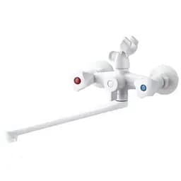 Смеситель для ванны Plamix OMEGA-140 EURO SET WHITE (со шлангом, лейкой и кронштейном) (MX9579)