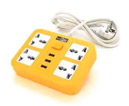 Сетевой фильтр ТВ-Т15, 4 розетки + 3 USB, 2 м, сечение 3х0,75мм, 2500W, Yellow - мініатюра 1