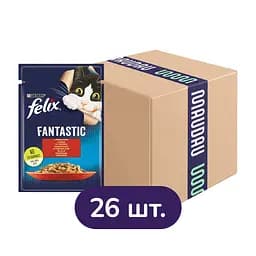 Вологий корм для котів Felix Fantastic з яловичиною в желе 2.21 кг (26 шт. х 85 г)