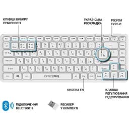 Клавіатура OfficePro бездротова біла (SK790W) - мініатюра 10