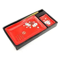 Сервиз для суши Белая сакура на красном фоне 28х14 см 1 персона (34280H) 