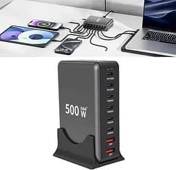Мережева зарядна станція ILEPO 500W на 2 USB+6 Type-C мультизарядний пристрій потужний блок живлення Black (19339) - мініатюра 9