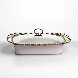 Мармитница фарфоровая Yiwu Tiffany 2 л квадратная со стеклянной крышкой на металлической подставке 38х30х7 см с подогревом для первых блюд SX42-3