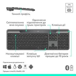 Клавіатура Logitech Slim Solar+ Bluetooth Graphite (920-013764) - мініатюра 7