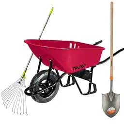 Тачка будівельна Truper одноколісна 100 л червона з лопатою і граблями (CAT-60NDSPEC)