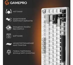 Клавиатура игровая механическая GamePro GPMK-126 Genesis Silver light USB Red Swich Hot-Swap N-KRO Grey - мініатюра 13