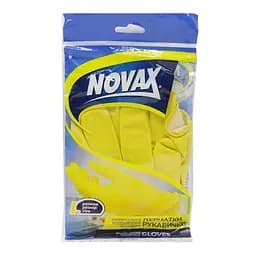 Рукавички господарські Novax латексні, з бавовняним напиленням, L, 1 пара, жовті