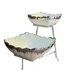 Двухъярусная фруктовница фарфорова на металлической подставке 15x20 см Белый