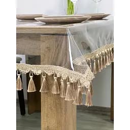 Скатертина силіконова з бежевою бахромою 250х140 см