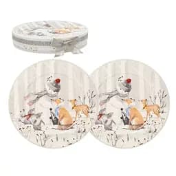 Набор тарелок 2 шт новогодних R36265 Друзья Снеговика керамика в подарочной коробке  19 см Серый
