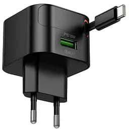 МЗП Hoco C154A Changer With Retractable Cable Type-C PD20W+QC3.0 (1USB-C) Black - мініатюра 5