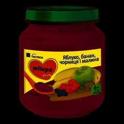 Фруктове пюре Milupa Pouch Яблуко-чорниця-банан-малина, 125 г