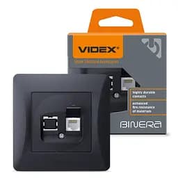 Розетка Videx Binera CAT6 одинарна комп'ютерна чорний графіт (VF-BNSK1PC6-BG)