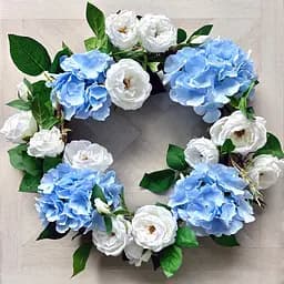 Декоративний вінок з штучних квітів Hvoya Англійський сад гортензія і троянди 50 см