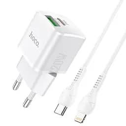 Адаптер живлення блок HOCO N20 Prestige з кабелем Type-C to Lightning 2 порти 20W білий - мініатюра 4