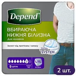 Поглинаюча спідня білизна Depend для чоловіків L/XL 18 шт. (2 уп. х 9 шт.)