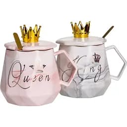 Парні чашки порцелянові King & Queen 400 мл з ложками FM-30