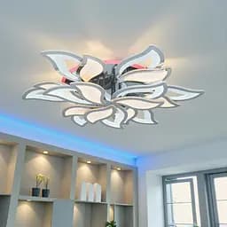 Витончена стельова LED-люстра-квітка Diasha 9033/6+3HR, гальваніка, 225W, підсвітка, димер, пульт - мініатюра 2