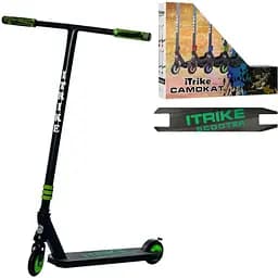 Самокат трюковый iTrike 36х11х89 см Черно-зеленый 000222885