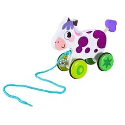 Детская деревянная каталка "Коровка" C15030-6 на веревке