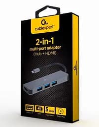USB-Хаб Cablexpert USB-C 3хUSB3.1 метал, Grey (A-CM-COMBO2-01) - мініатюра 2