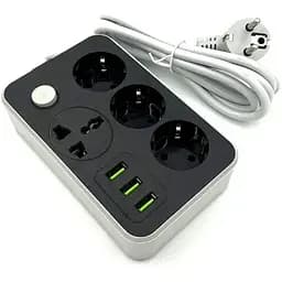 Подовжувач з USB 4 розетки + 3 USB порти 2 м кабель із заземленням і захистом від перенапруги