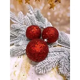 Набір ялинкових куль Паєтка 100 мм 6 шт Червоний