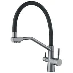 Змішувач для кухні на дві води з гнучким виливом Zerix FUL-021 graphite refl.black ZX5999, Графіт