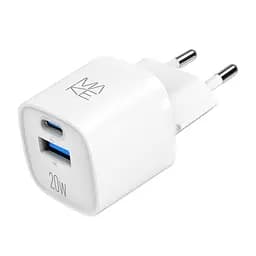 Зарядний пристрій мережевий MAKE 20W GaN3 Mini Type-C PD3.0 + USB QC3.0 White - мініатюра 2