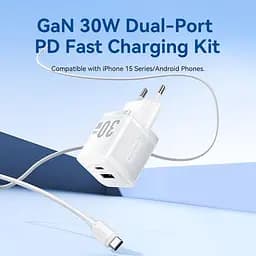 Зарядний пристрій Vention 30W 2×USB (USB-A/USB-C) з кабелем USB-C M-M White (TZ-FEQW0-EU-01) - мініатюра 5