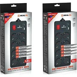 Мережевий фільтр живлення REAL-EL RS-PROTECT 805 1.8m, black (EL122300042) - мініатюра 10