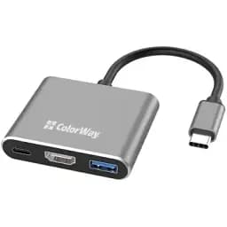 Концентратор ColorWay USB-C 3-in-1 USB 3.0 + HDMI 4K + USB-C PD100W (CW-HUB08)
