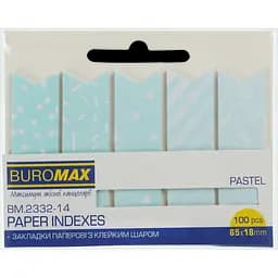 Закладки паперові з клейким шаром Buromax Pastel 65x18 мм 100 шт. блакитні (BM.2332-14)